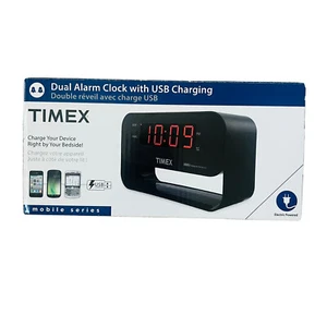 Timex T128BX Dual Alarm Clock with USB Charging, LED Night Light, Large Snooze - Picture 1 of 2