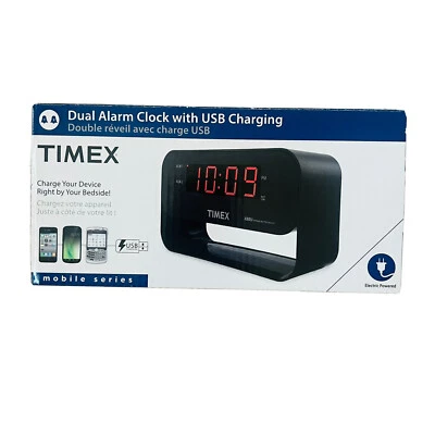 Timex T128BX Dual Alarm Clock with USB Charging, LED Night Light, Large Snooze - Image 1 of 2