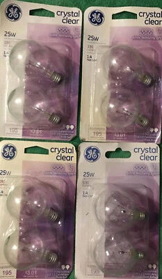 8 GE 25w G16.5 Crystal Clear Globe Lights w/Candelabra Base - Image 1 of 4