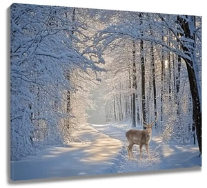 Winter Forest Funny Christmas Deer Abstract Wall Art for Bathroom Living Room - Picture 1 of 15