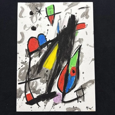 JOAN MIRO desenho em papel antigo assinado carimbado vintage - Imagem 1 de 2