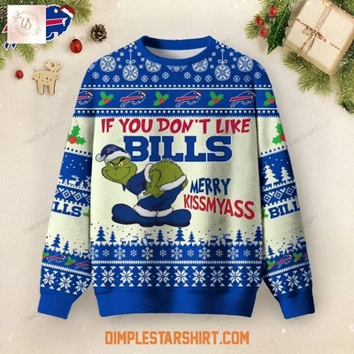 Personalize Buffalo Bills Merry Kissmyass Ugly Christmas Sweater Unisex Fit Gift - Image 1 of 4