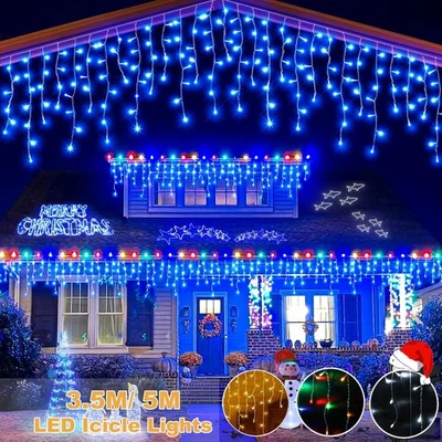 LED Icicle Lights Curtain Fairy String Light Outdoor Christmas Xmas Party Decor - Image 1 of 4