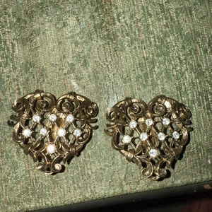 Vintage Coro Gold Tone Faux Rhinestone Clip On Earrings - Picture 1 of 3