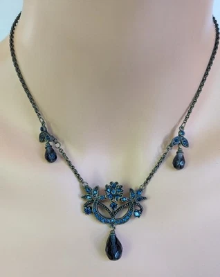 Collar Vintage Dulce Romance Victoriano Renacimiento Tono Azul y Bronce Foto 1 de 4