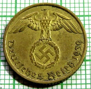 GERMANY THIRD REICH 1939 A 5 REICHSPFENNIG EAGLE HOLDING SWASTIKA km# 91 - Picture 1 of 6
