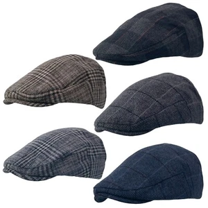 Tweed Check Herringbone Golf Cabbie Newsboy Baker Boy Golf Flat Cap Hat - Picture 1 of 9