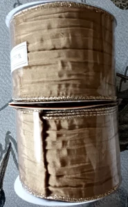 2 Rolls GOLD Textured Rippled RIBBON - Wired, Gold Edging • 2.5" x 30' = 60' - Picture 1 of 9