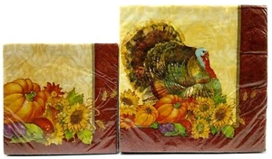 Thanksgiving Autumn Turkey 16 3 Ply 12x12 Dinner 16 9x9 Beverage Paper Napkins - Picture 1 of 4