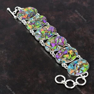 Natural Fiesta Kingman Turquoise Gemstone Chain Adjustable Bracelet 925 Silver - Picture 1 of 9