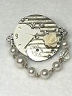 Assemblage Brooch Pin With Watch Parts And Faux Pearls