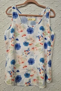 Camiseta sin mangas para mujer descolorida gloria L (12/14) blanca con bonito patrón floral usada en excelente estado - Imagen 1 de 5