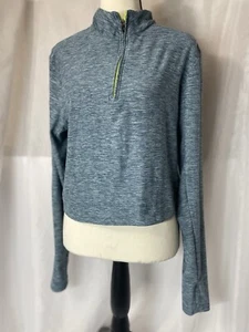 Hind Women's 1/4 Zip Large Cropped Running Jacket Blue Athletic Thumb Hole - Picture 1 of 6