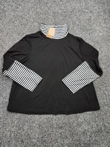 ZOLUCKY Top Women 3X Black White Stripe Long Sleeve Shirt Mock Neck Plus NWT - Picture 1 of 11