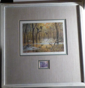 Ente Briefmarken Druck 1986 Black Swamp Mallard John P Cowan handsigniert 2057/7200 - Bild 1 von 7