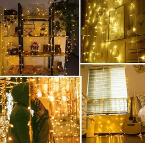 200 LED BATTERIE/OPT WARMWEISS SCHNEEEFFEKT EISZAPFEN LICHTER WEIHNACHTEN FASTIVAL 3,9M - Bild 1 von 4