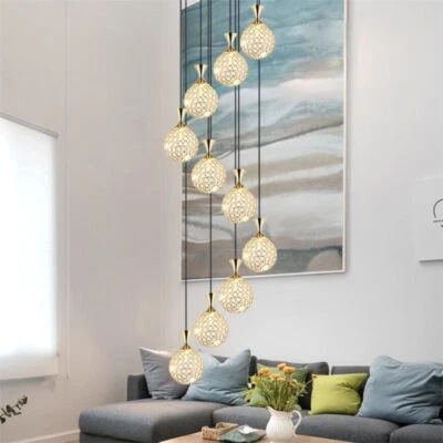 Stairwell Chandelier Living Room Ceiling Light Villa  Home Crystal Pendant Lamp - Image 1 of 4
