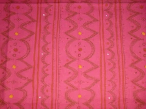 Vtg 50s Cotton Fabric Deep Pink W/ Geometric Stripes & Dots 36" x 2.75 yds - Picture 1 of 8