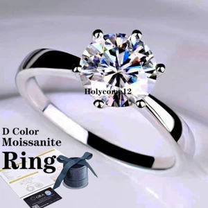 1ct D Moissanite Ring Solitaire 6 Prong Womens S925 Silver 18K Fine Jewelry Gift - Picture 1 of 18