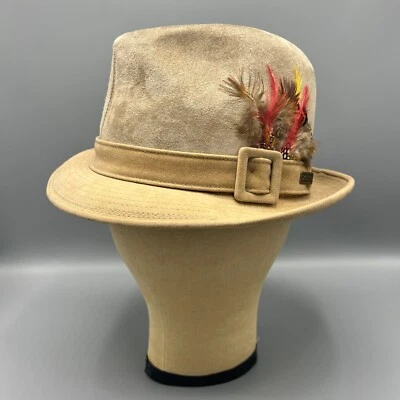 NOS VTG DOBBS Fifth Avenue Trilby Hat Men's 6 7/8  Small Tan Beige Suede Fedora - Image 1 of 4