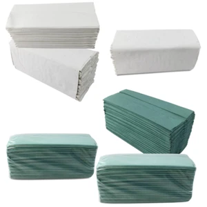 PAPER HAND TOWELS WHITE & GREEN C FOLD MULTI FOLD TISSUES TOILET BATHROOM - Picture 1 of 16