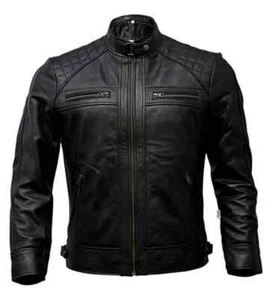 Café Racer Men Leather Jacket Black Brown Biker Genuine Sheep skin Leather - Picture 1 of 10