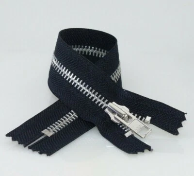 YKK Closed End Metal Zip - Black Heavy Duty No 8 Silver Teeth - Choice of Sizes