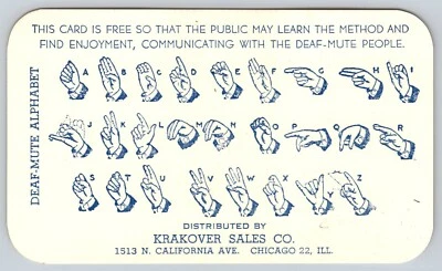 Tarjeta Krakover Sales Co Chicago Il alfabeto sordomudo lenguaje de señas comunicar Foto 1 de 2