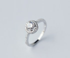 Round Pave Cubic Zirconia Halo Silver Engagement Wedding Ring RS20