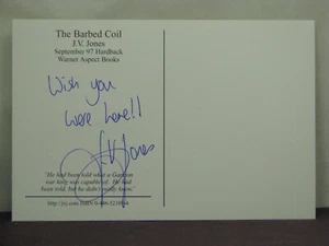 signed by authr J.V. Jones promotional postcard for her book The Barbed Coil - Picture 1 of 2