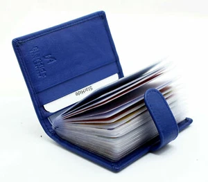 New Ladies Credit Card Holder Genuine Soft Leather Card Case Wallet 210-Blue - Picture 1 of 7