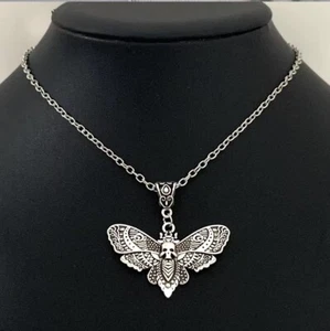 Death Moth Skull Necklace Halloween Goth Gothic Punk Rock Butterfly Jewellery - Picture 1 of 2