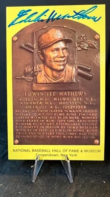 Eddie Mathews Autograph | HOF Plaque Postcard | JSA Authenticated - Image 1 of 2
