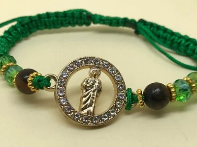 Pulsera Macramé Verde Medalla Oro Circonita San Judas Tadeo para Esperanza Foto 1 de 4