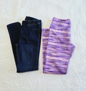 Athletic Works purple stripe Leggings and H&M Jeans Size 7-8 - Picture 1 of 14
