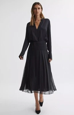 VESTIDO MIDI PLISADO MANGA LARGA REISS MYA en AZUL MARINO UK Talla 4 Foto 1 de 4