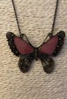 Long Bronze And Pink Butterfly Necklace