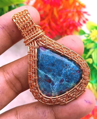 Colgante envolvente de alambre de cobre con piedras preciosas de zositio de rubí hecho a mano joyería regalo Foto 1 de 4