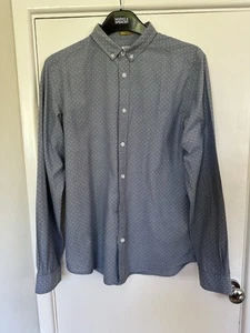 Mens John Lewis Kin Blue/Grey Polka Dot Shirt M 100% Cotton - Picture 1 of 5