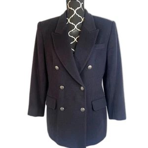Jones New York Navy Blue Angora Lambswool Cashmere Double Breasted Blazer Sz 12 - Picture 1 of 13