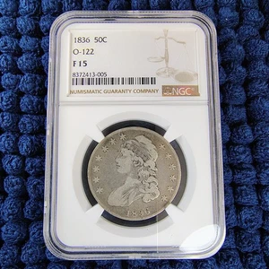 1836 Capped Bust Half Dollar 50C - Philadelphia Mint - O-122 (Bar Dot)- NGC F 15 - Picture 1 of 16