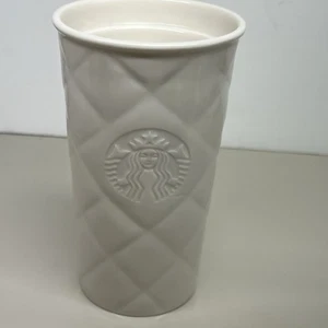 Starbucks White Quilted 10oz Ceramic Coffee Travel Tumbler 2012 NO Lid - Picture 1 of 4
