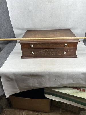 antiguo armario de costura tienda cajones pasadores publicidad nacional 23x16x7 siglo XIX Foto 1 de 4