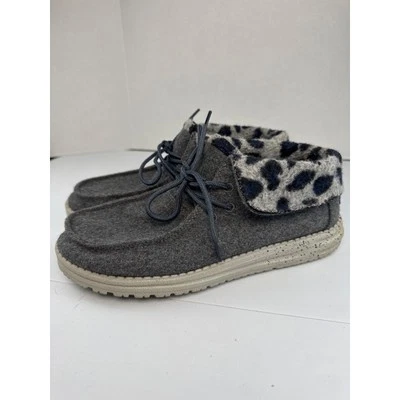 Botines Hey Dude Britt de lona gris guepardo piel sintética talla 9 Foto 1 de 4