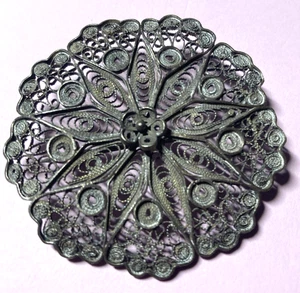 Broche prendedor redondo filigrana de plata de ley 925 ornamentado vintage - Imagen 1 de 12