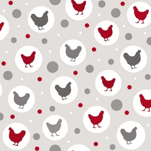 Toile cirée au mètre - Largeur 140 cm - Poules et ronds - Gris - Foto 1 di 5