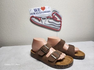 GEORGE sandali donna pelle doppio cinturino pull on marrone taglia 7 - Foto 1 di 9