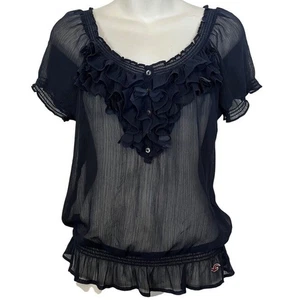 Camisa Top Hollister Azul Marino Oscuro Transparente Y2K Volantes Caprichoso Hada Calada Talla M - Imagen 1 de 16
