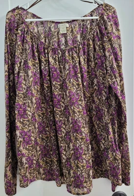 Blusa Batik Manga Larga Algodón Marrón y Púrpura Lucky Brand 'Live on Love' Talla XL Foto 1 de 4