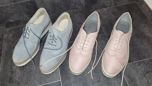 wenig getragene Marken Damen Leder Halbschuhe Sneaker Gr.40 blau und rose Farben - Bild 1 von 8